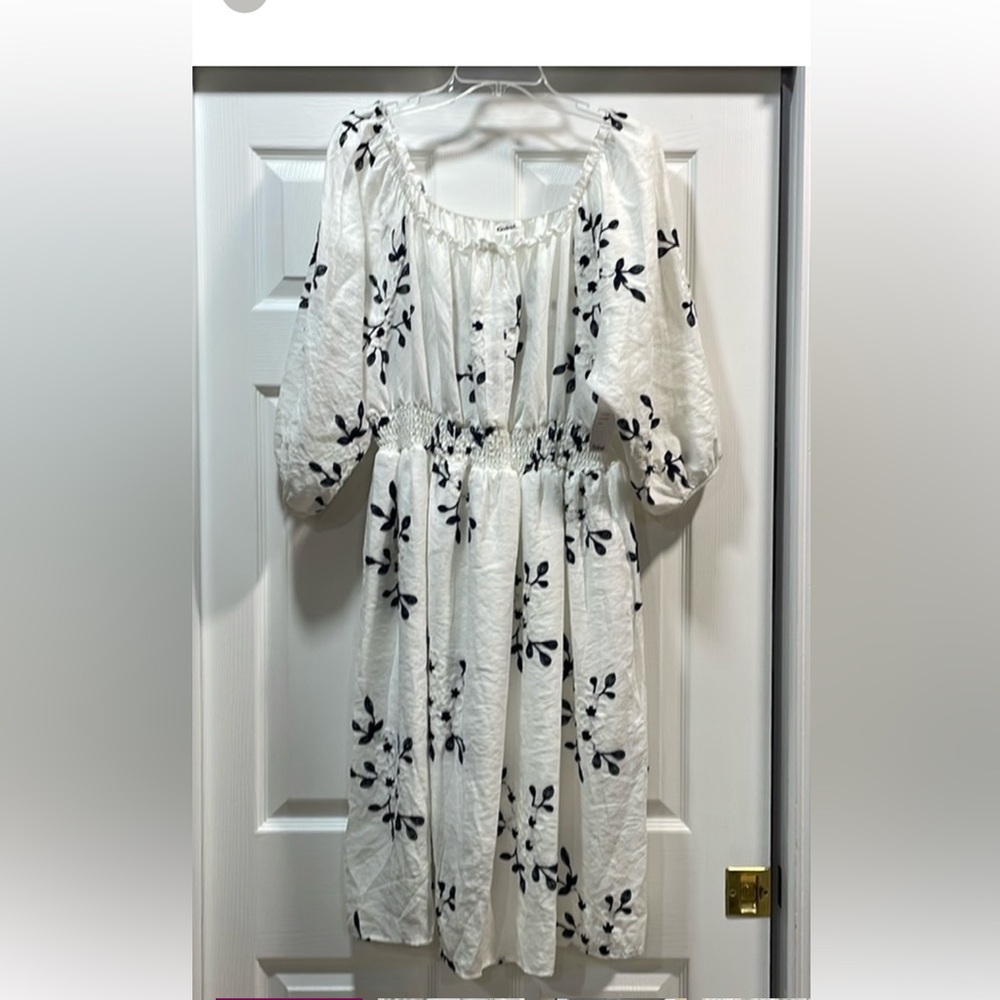 NWT Kindred dress with navy and white embroidery; skirt portion is lined.